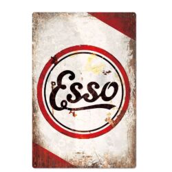 placa de metal vintage esso rojo negro