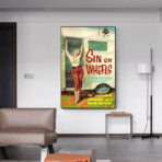 affiche caravane vintage avec pin up