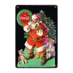 placa de metal vintage santa coca cola cachorro