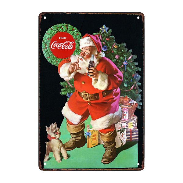 placa de metal vintage santa coca cola cachorro placa de metal vintage santa coca cola cachorro