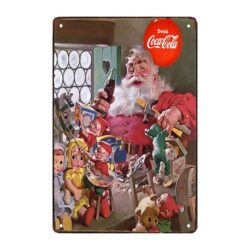 placa de metal vintage santa coca cola duendes