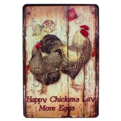 gallina decorativa con placa metalica