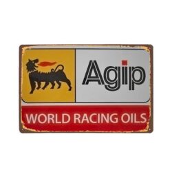 placa metal vintage agip world racing oil