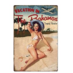 placa metal vintage bahamas pin up