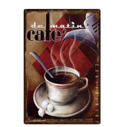 placa de metal vintage cafe du matin