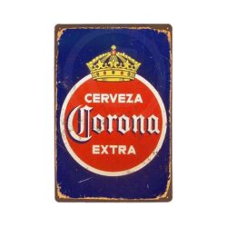 placa de metal corona extra roja y azul vintage