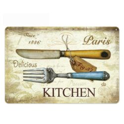 placa metal cubiertos vintage cocina