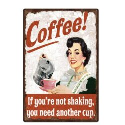 placa metal vintage mujer cafe