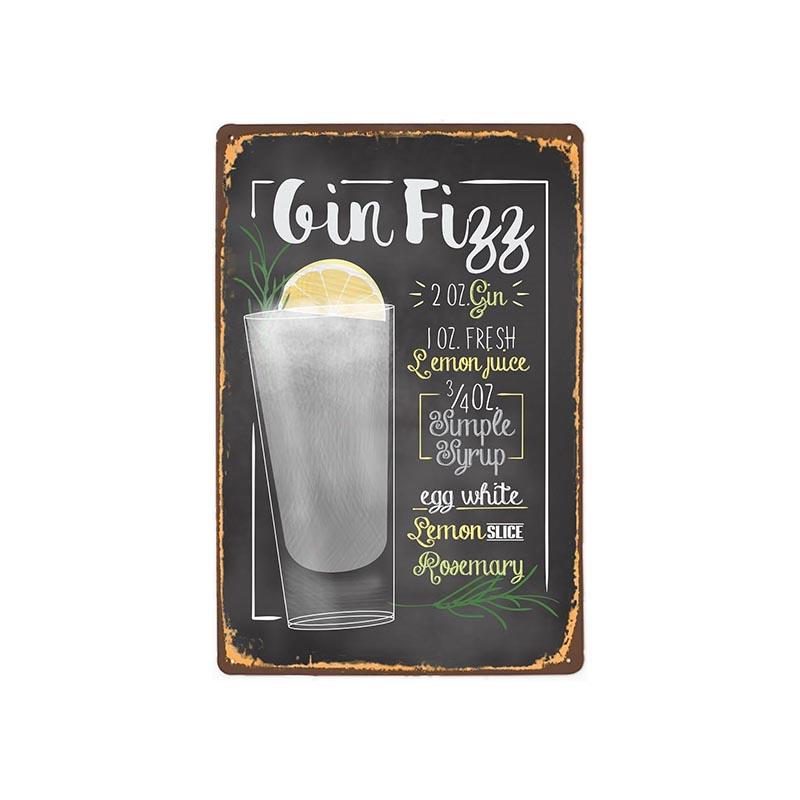 placa metal vintage gin fizz placa metal vintage gin fizz