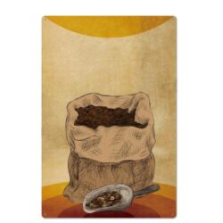 granos de cafe con plato de metal vintage