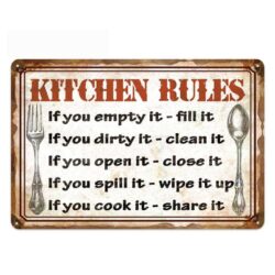 reglas de cocina vintage de placa de metal