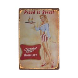 placa de metal vintage miller pin up