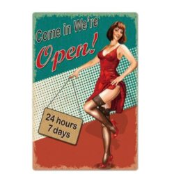 placa metal vintage pin up 24 7
