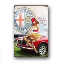 placa metal alfa romeo pin up vintage