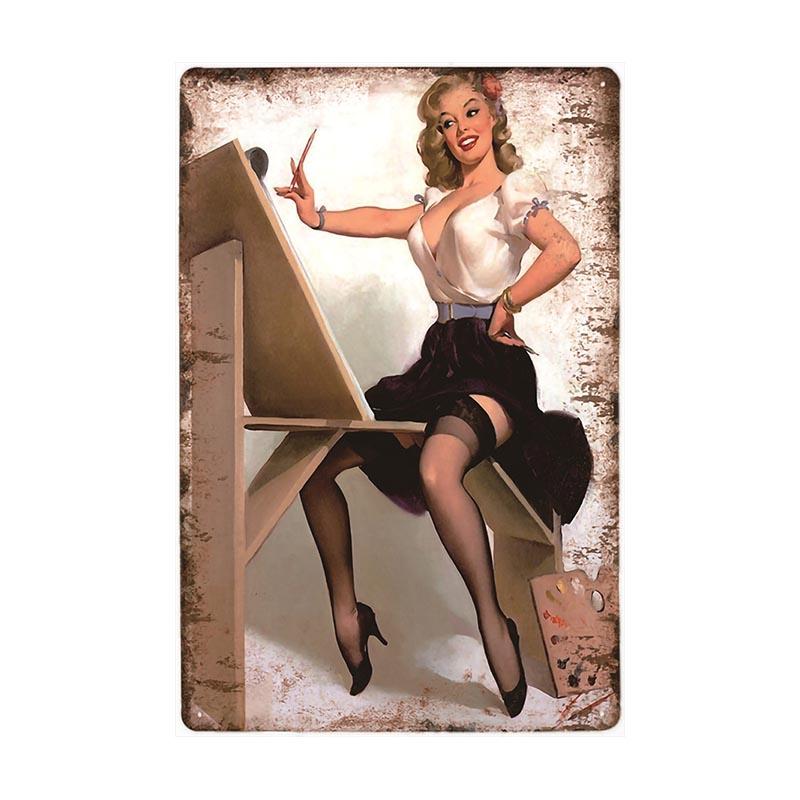 placa de metal del artista pin up vintage placa de metal del artista pin up vintage