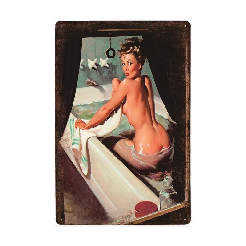 placa metal vintage pin up banera placa metal vintage pin up banera