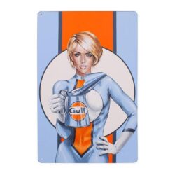 letrero de metal vintage pin up de pelo corto del golfo