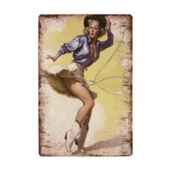 placa metal vintage pin up vaquera