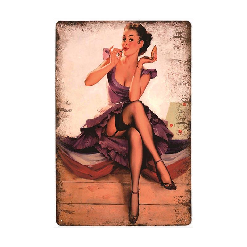 placa metal vintage pin up elegante placa metal vintage pin up elegante