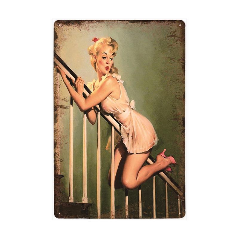 placa metal escalera pin up vintage placa metal escalera pin up vintage