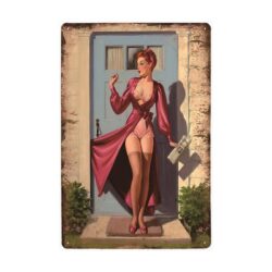 vintage pin up femme fatale placa de metal