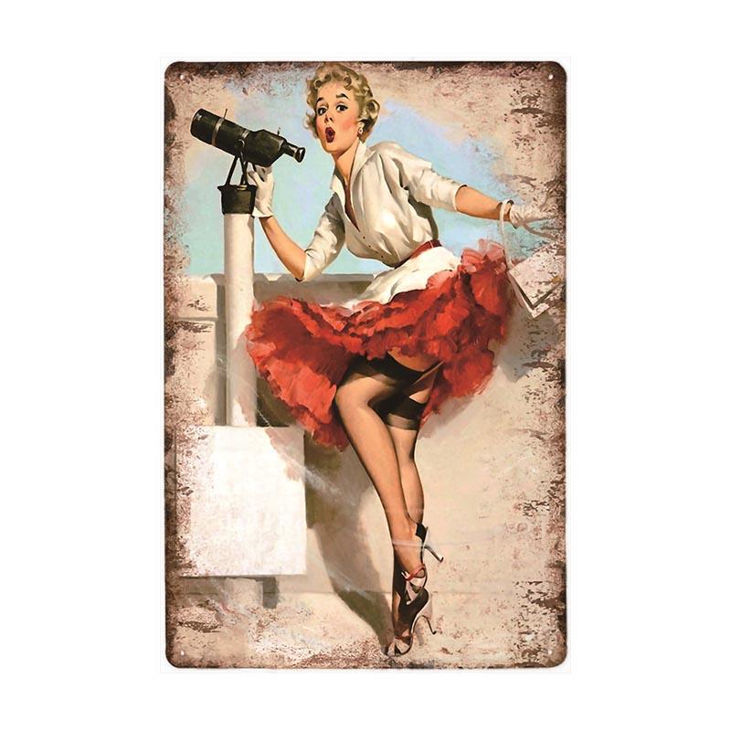 placa de metal vintage pin up vista larga placa de metal vintage pin up vista larga