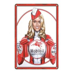 placa metal vintage pin up mobiloil