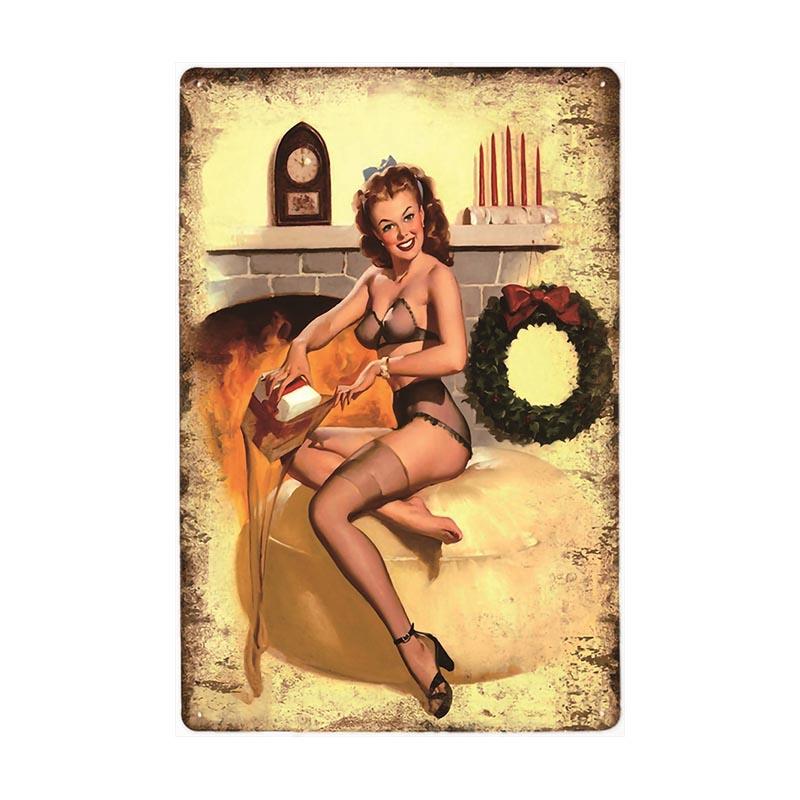 placa metal navidad pin up vintage placa metal navidad pin up vintage