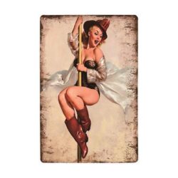 placa de metal bombero pin up vintage