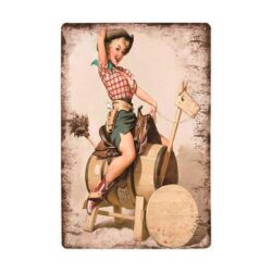 placa metal pin up rodeo vintage