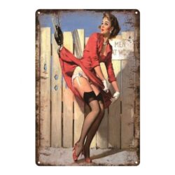 cartel de metal vintage pin up rojo
