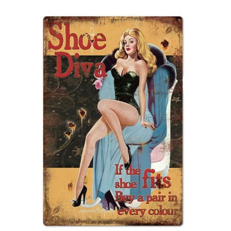 placa metal vintage pin up shoe diva placa metal vintage pin up shoe diva