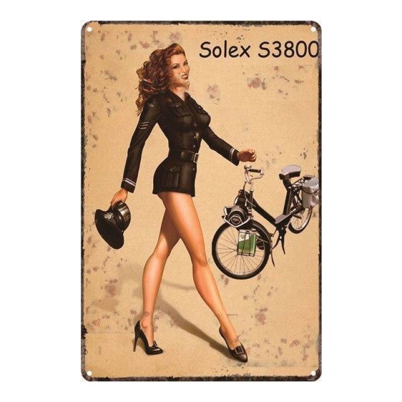 placa metal vintage pin up solex placa metal vintage pin up solex