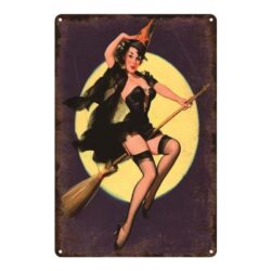 bruja pin up vintage placa de metal