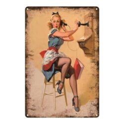 telefono pin up vintage con placa de metal