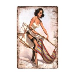 tumbona pin up vintage con placa de metal