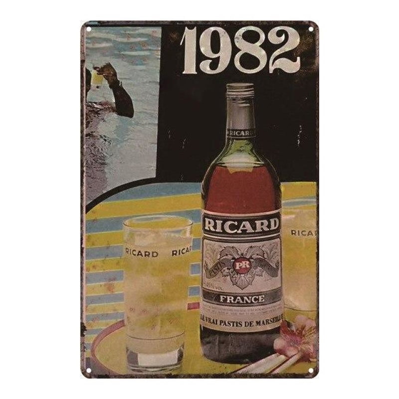 placa metal vintage ricard 1982 placa metal vintage ricard 1982