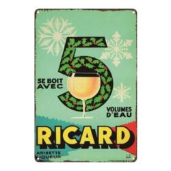 placa metal vintage ricard 5 tomos de agua