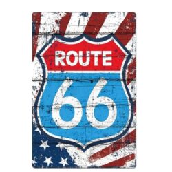 placa de metal vintage ruta 66 azul y rojo