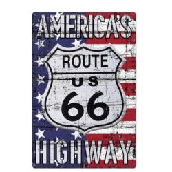 placa de metal vintage ruta 66 bandera de ee uu