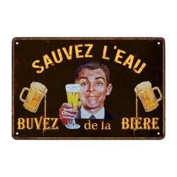 placa publicitaria antigua de cerveza humor en metal