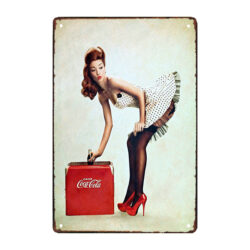placa metalica decorativa pin up de coca cola
