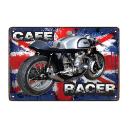 motocicleta de carreras de cafe con placa metalica