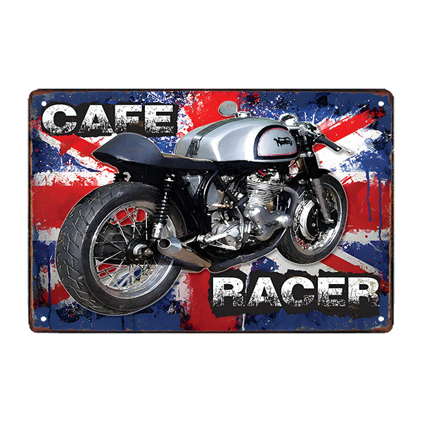 motocicleta de carreras de cafe con placa metalica motocicleta de carreras de cafe con placa metalica
