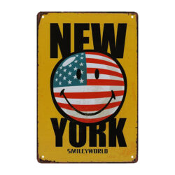 carita sonriente de nueva york con placa de metal