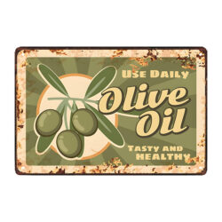 aceitunas verdes con placa de metal