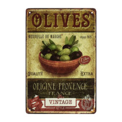 placa de metal con aceitunas verdes de origen provenzal frances