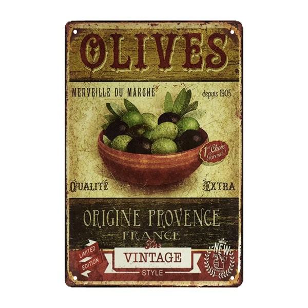 placa de metal con aceitunas verdes de origen provenzal frances placa de metal con aceitunas verdes de origen provenzal frances