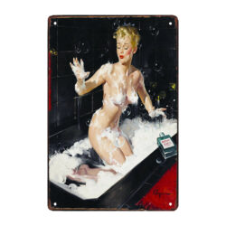 letrero metalico de pin up de los anos 50 para el bano