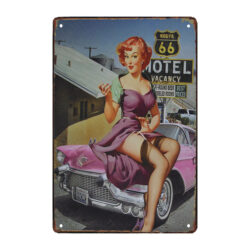placa metalica de pin up y coche de ee uu